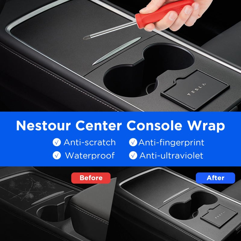 Nestour 2021 2022 2023 Tesla Model 3 Model Y Center Console Wrap Cover Kit, Ultra Slim, Non-Trace Center Console Protector Accessories, Premium ABS Material (Matte Black) - Image 3